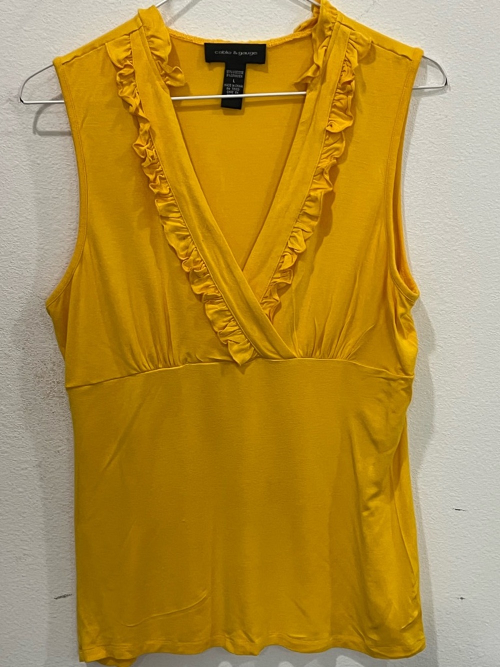 Cable & Gauge Mustard Yellow Ruffle V-Neck Top